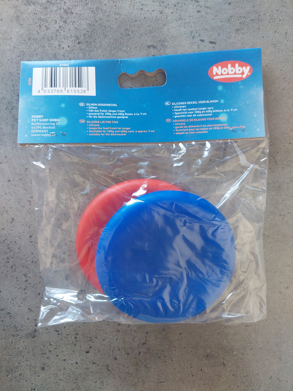 Silicone Can Lid Pack of 2 - 9cm Pet Food Container Covers (Red & Blue)