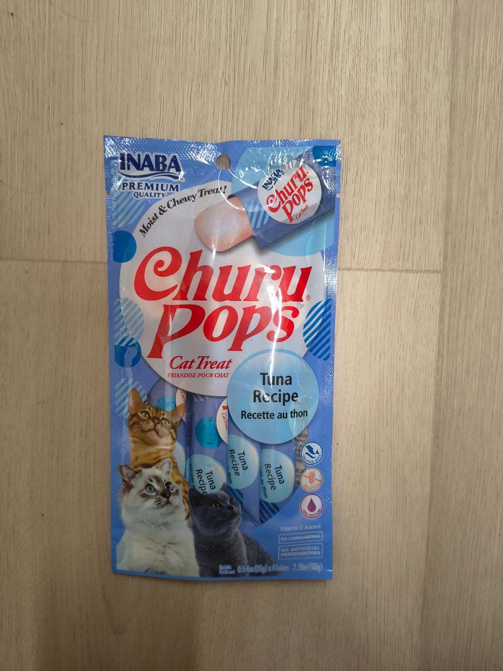 Package of Churu Pops cat treats with INABA branding on a white background
