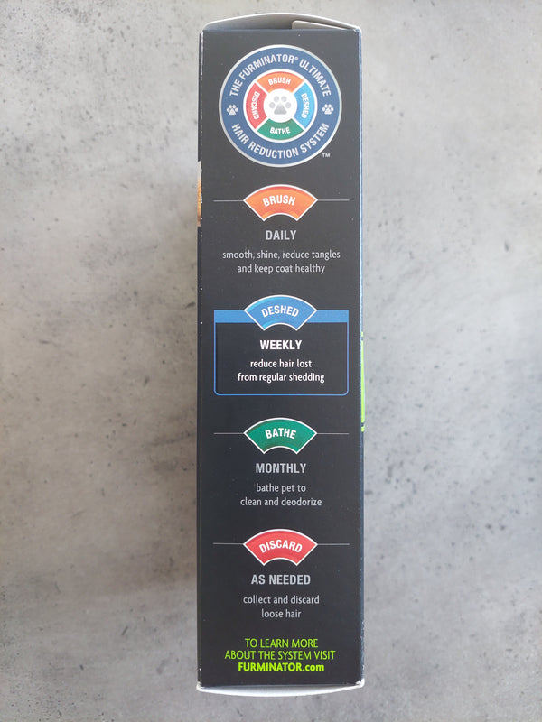 Black rectangular box with colorful labels on a gray surface