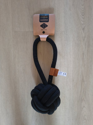 LaRoy Harper Ball with Loop Dog Rope Toy - 100% Cotton | Black