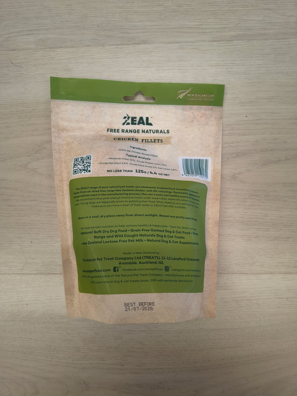 Zeal Dried Chicken Fillets 125g - Natural Dog Treats from New Zealand