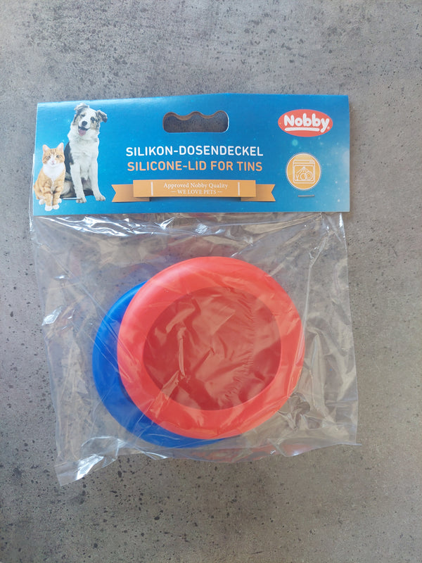 Silicone Can Lid Pack of 2 - 9cm Pet Food Container Covers (Red & Blue)