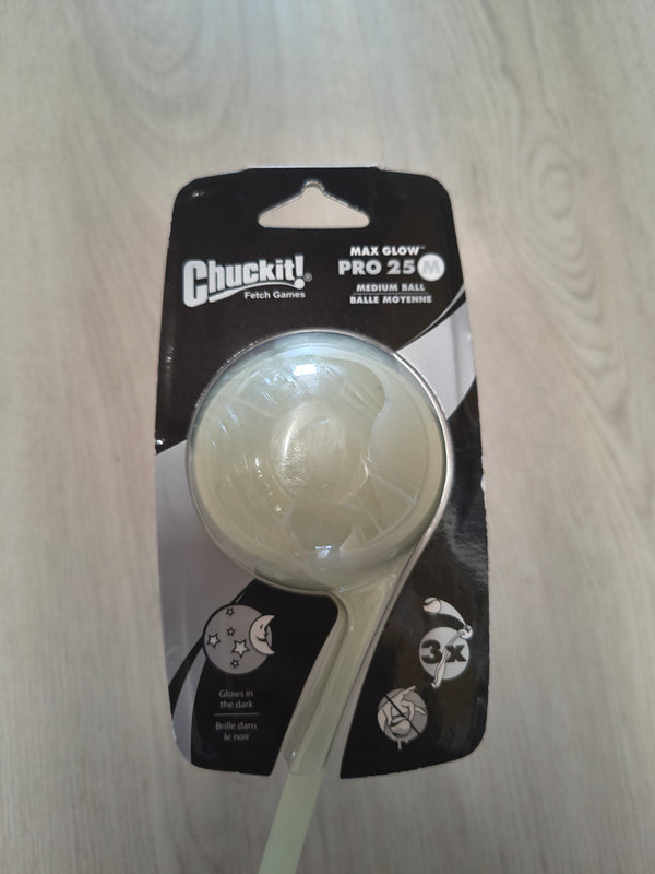 Chuckit! Pro Max Glow Ball Launcher 25cm - Glow-in-the-Dark Fetch Toy for Night Play