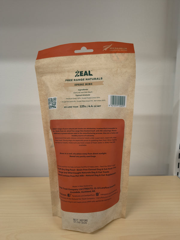 Zeal Free-Range Spare Ribs 125g - Natural Dog Chew from New Zealand