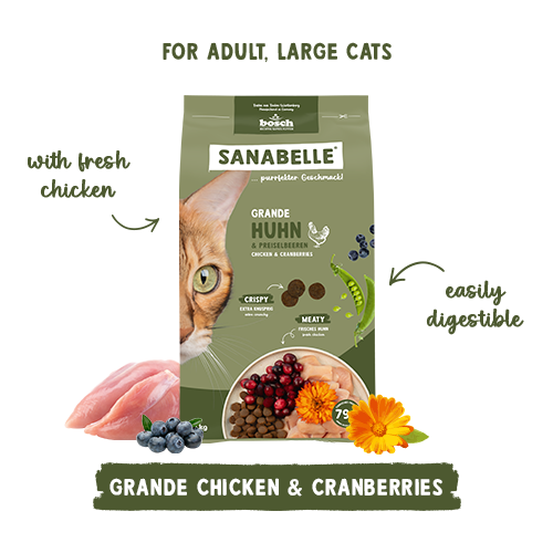 Sanabelle Grande Chicken & Cranberries cat food package on a white background