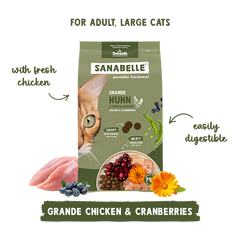 Sanabelle Grande Chicken & Cranberries cat food package on a white background