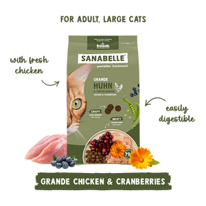 Sanabelle Grande Chicken & Cranberries cat food package on a white background