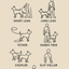 Diagram showing various uses of a dog leash on a beige background